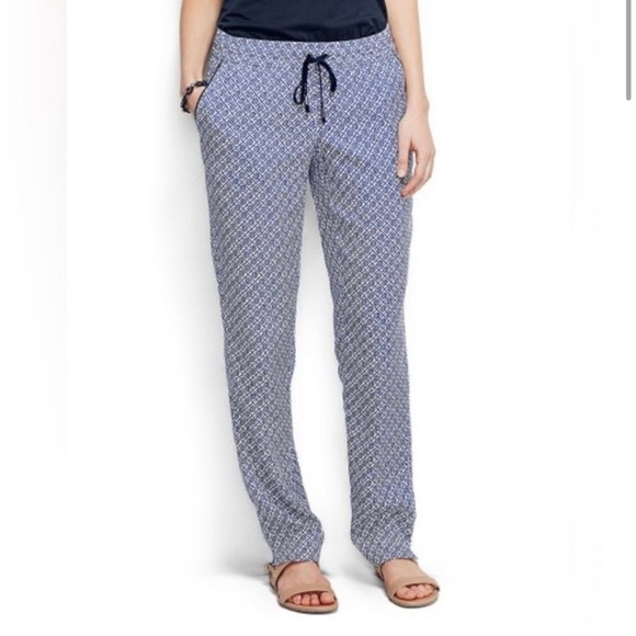 Land’s End Women’s 12 Flowy Indigo Print Drawstring Pants Resort Beach Geometric - Picture 1 of 7